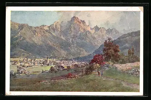 Künstler-AK Edward Theodore Compton: Lienz, Panorama mit Spitzkofel