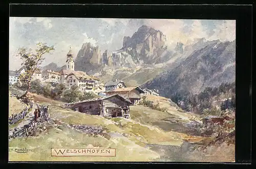 Künstler-AK Edward Theodore Compton: Welschnofen, Panorama