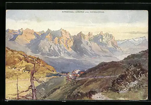 Künstler-AK Edward Harrison Compton: Herzogstand, Blick auf das Karwendel-Gebirge