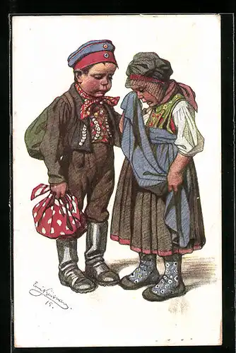 Künstler-AK Emil Beithan: Kleines Paar beim Abschied