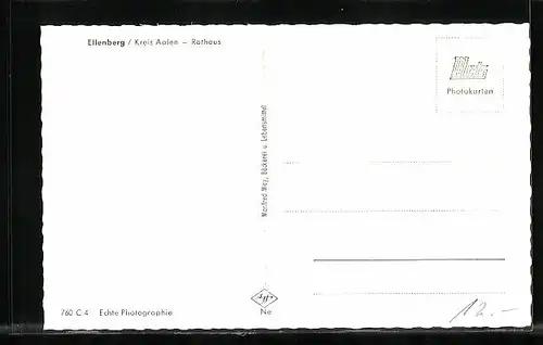 AK Ellenberg b. Aalen, Strassenpartie mit Rathaus