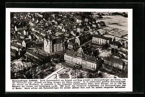 AK Donaueschingen, Ortsansicht vom Flugzeug aus gesehen
