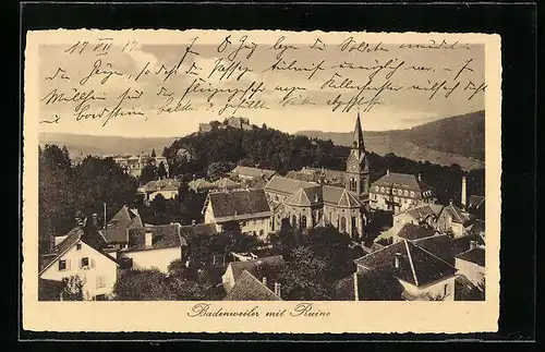 AK Badenweiler, Ortsansicht mit Ruine