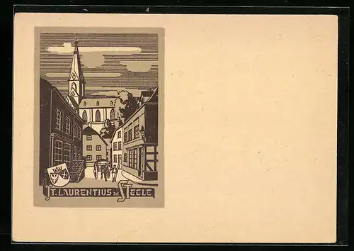 Künstler-AK Steele, Kirche St. Laurentius