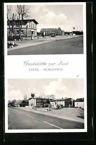 AK Jagel-Schleswig, Gasthaus Zur Post, Tankstelle B.P.