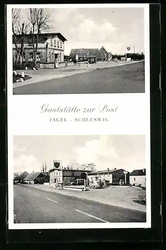 AK Jagel-Schleswig, Gasthaus Zur Post, Tankstelle B.P.