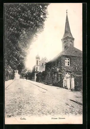 AK Eutin, Plöner Strasse mit Kirchturm