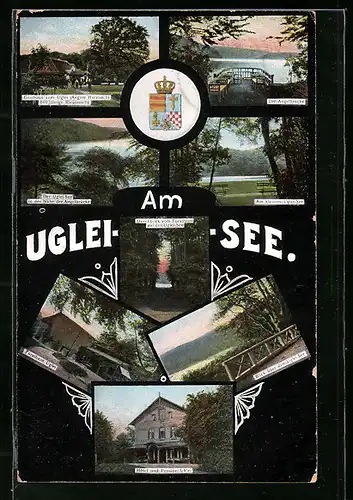 AK Eutin, Gasthaus zum Uglei, Hotel-Pension Uklei, Forsthaus, Wappen