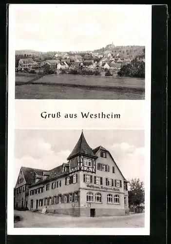 AK Westheim, Gasthaus-Metzgerei Zum Hirsch, Gesamtansicht