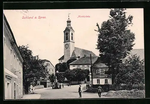 AK Sohland / Spree, Am Marktplatz mit Hotel und Kirche