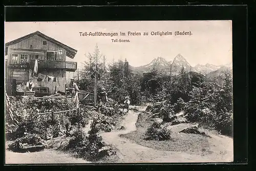 AK Oetigheim / Baden, Tell-Aufführung im Freien, Tell-Scene