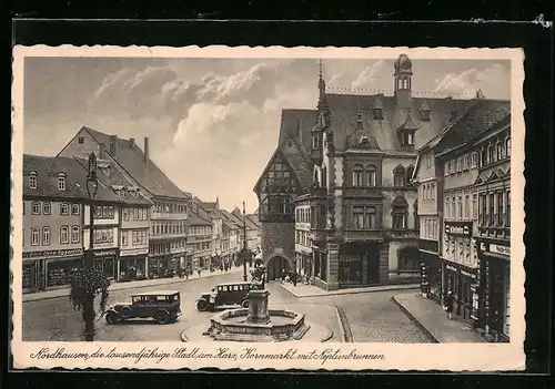 AK Nordhausen, Kornmarkt mit Neptunbrunnen in der tausenjährigen Stadt am Harz