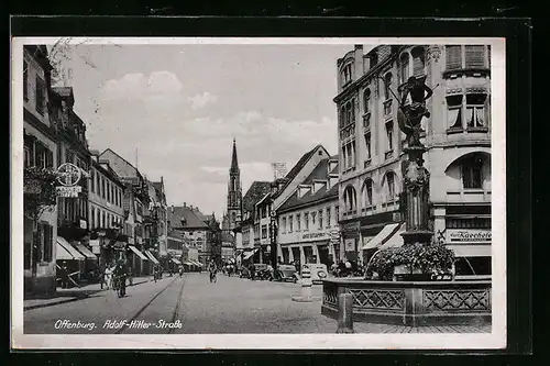 AK Offenburg, Strasse, Brunnen