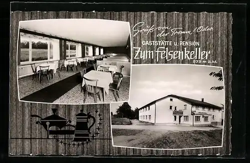 AK Wiemer-Tromm / Odenwald, Gasthaus-Pension Felsenkeller, Aussen- und Innenansicht