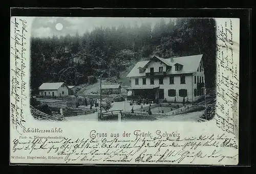 Mondschein-AK Schüttersmühle / Fränk. Schweiz, Gasthaus
