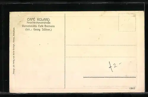 AK Bremen, Café Roland, Innenansicht, Portrait, Knochenhauerstr.