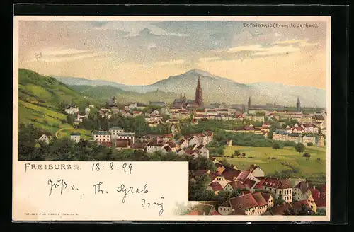 Lithographie Freiburg i. B., Totale vom Jägerhaus aus gesehen