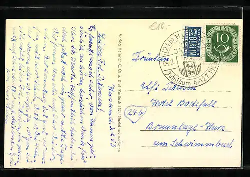 AK Schwesing /Kr. Husum, Strassenpartie mit Kirche