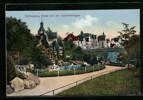 AK Villingen, Partie mit den Bahnhofsanlagen