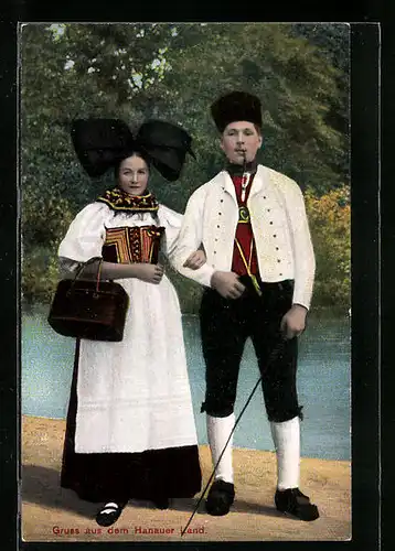 AK Paar aus dem Hanauer Land in Schwarzwälder Tracht