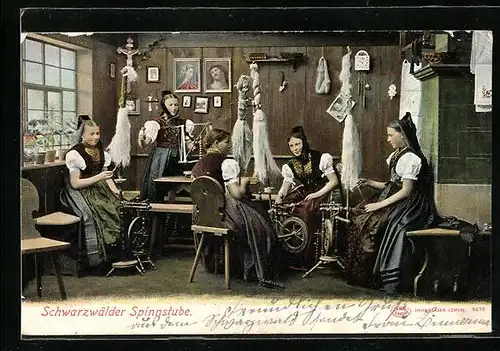AK Schwarzwälder Spinnstube mit Frauen in Tracht