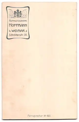 Fotografie Hoffmann, Weimar, Schröterstrasse 31, Kleinkind im Kleid sitzt auf einem Tisch