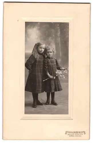 Fotografie Adolph Richter, Leipzig-Lindenau, Merseburger Strasse 61, Zwei Mädchen in karierten Kleidern