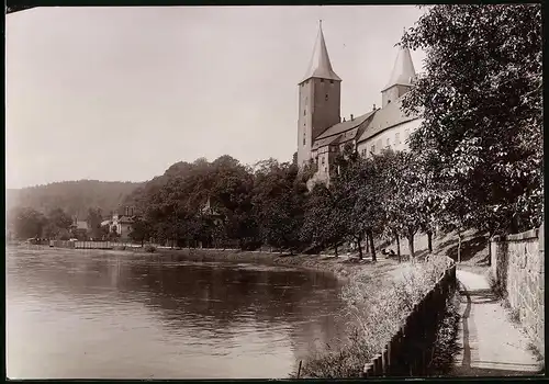 Fotografie Brück & Sohn Meissen, Ansicht Rochlitz i. Sa., Muldenpartie mit Blick zum Schloss