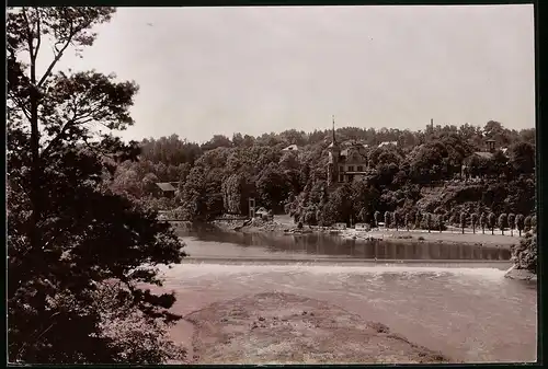 Fotografie Brück & Sohn Meissen, Ansicht Grimma i. Sa., Blick nach der Gattersburg mit Wehr und Stahlbrücke
