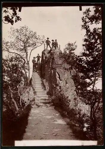 Fotografie Brück & Sohn Meissen, Ansicht Thale, Wanderer auf dem Bülowfelsen