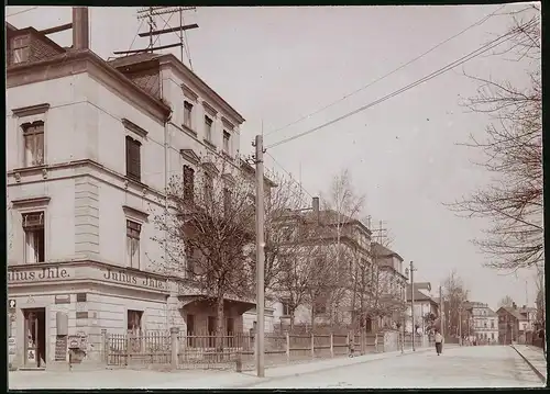 Fotografie Brück & Sohn Meissen, Ansicht Freiberg i. Sa., Blick in die Weissbachstrasse, Geschäft Julius Ihle