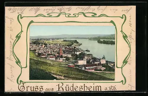 AK Rüdesheim a. Rh., Ortsansicht aus der Vogelschau