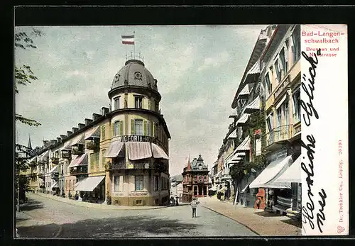 AK Bad-Langenschwalbach, Brunnen und Neustrasse, Victoria-Hotel