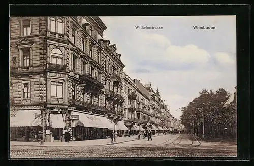 AK Wiesbaden, Wilhelmstrasse mit Geschäften