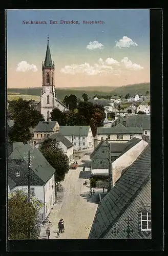 AK Neuhausen /Bez. Dresden, Hauptstrasse mit Kirche