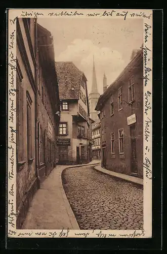 AK Erfurt, Strasse Grosse Arche mit Geschäften