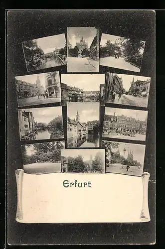 AK Erfurt, Strassenpartie mit Geschäften, Denkmal, Ortspartie