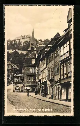 AK Blankenburg a. Harz, Tränke-Strasse mit Cafe Damköhler