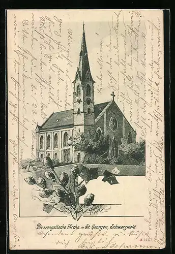 Künstler-AK St. Georgen /Schwarzwald, Die evangelische Kirche