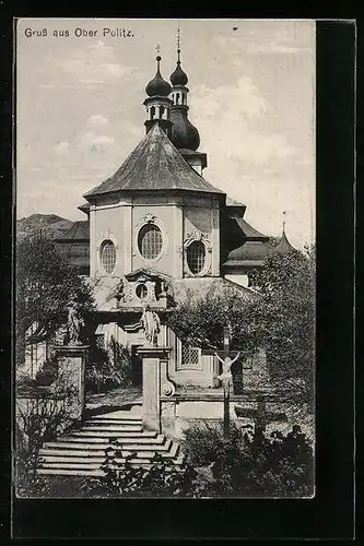 AK Ober-Politz, Kirche mit Jesuskreuz