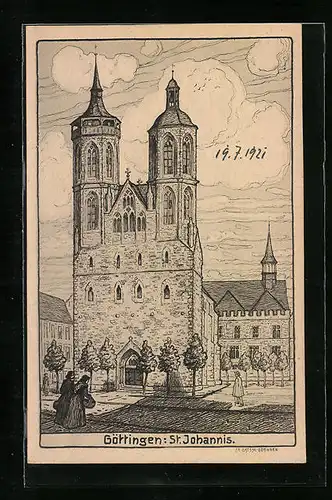 Künstler-AK Göttingen, St. Johannis-Kirche