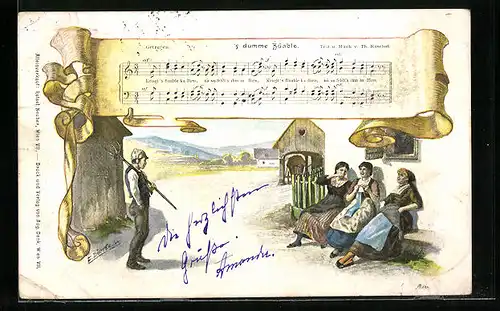 Künstler-AK E. Döcker: `S dumme Büable, Liedtext und Noten