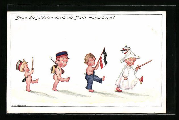 Künstler-AK Carl Diehl: Wenn die Soldaten durch die Stadt marschieren ...