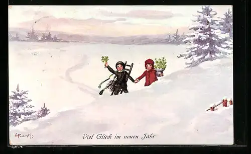 Künstler-AK Elly Frank: Viel Glück im neuen Jahr