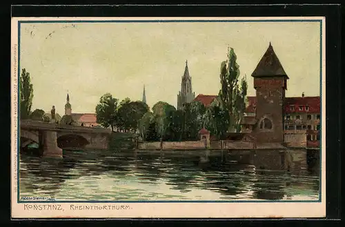 Künstler-AK Zeno Diemer: Konstanz, Blick zum Rheinthorthurm