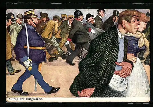 Künstler-AK Carl Josef Pollak: Wien, Aufzug der Burgwache, Karikatur