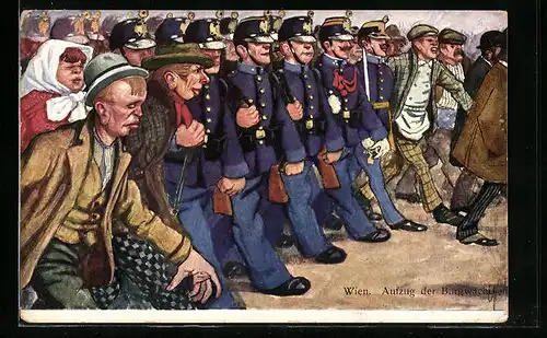 Künstler-AK Carl Josef Pollak: Wien, Aufzug der Burgwache, Wiener Typen