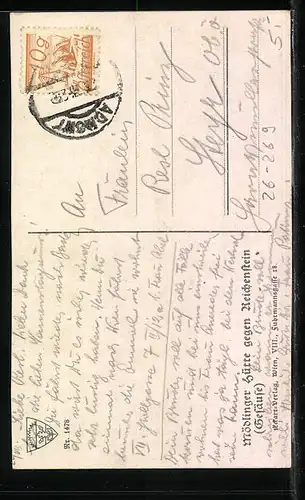 Künstler-AK Bruno Hess: Mödlinger Hütte gegen Reichenstein