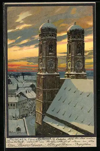 Künstler-AK Zeno Diemer: München, Frauenkirche im Schnee