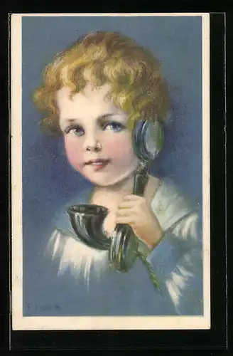 Künstler-AK Elly Frank: Kleiner Junge telefoniert